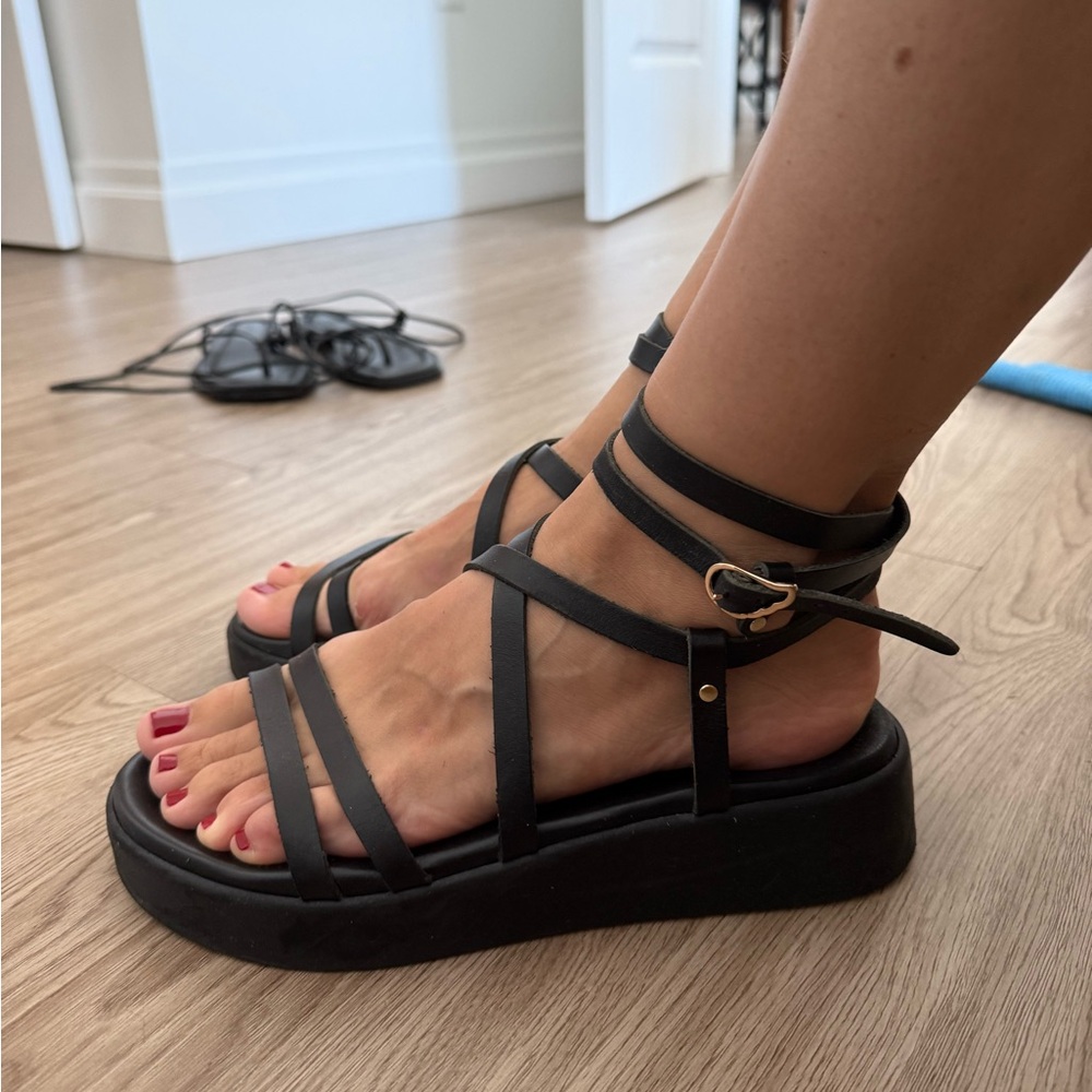 Ancient Greek Sandals Black Strappy Platform Sandals